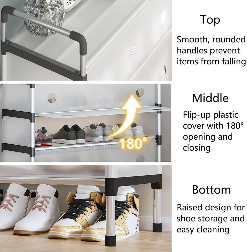 Shoe Rack, 3-7 Tier Reversible Shoes Storage Cabinet with Plastic Doors and 5...
