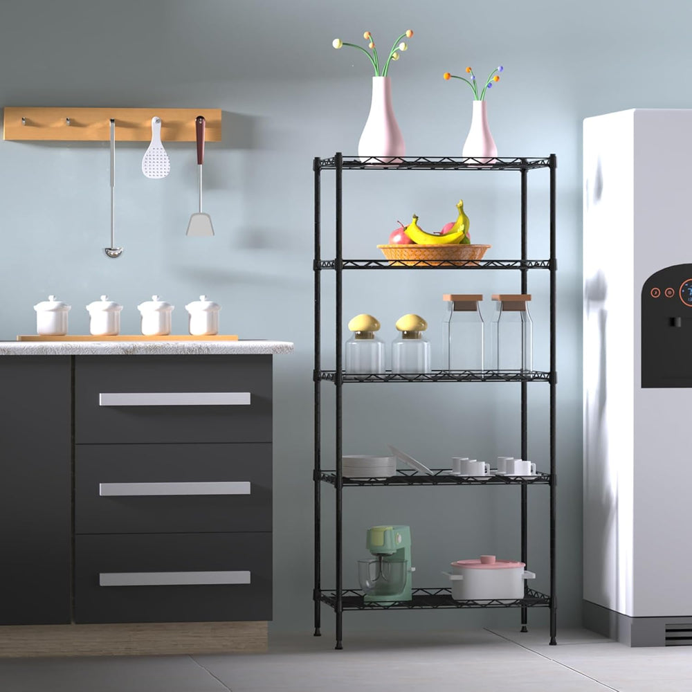 5 Tier Standing Metal Wire Shelving Unit, Adjustable Height, Storage Shelf Un...