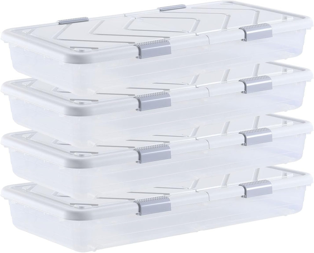 VEVOR Under Bed Storage with Wheels, 31.7 x 15.6 x 6.9 inch Underbed Containe...