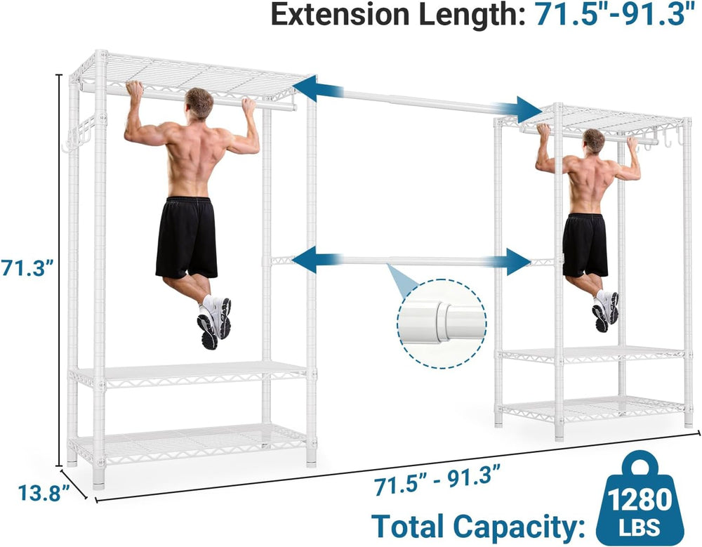 Clothing Rack for Hanging Clothes: Heavy Duty Clothes Rack, 71.5-91" W E...