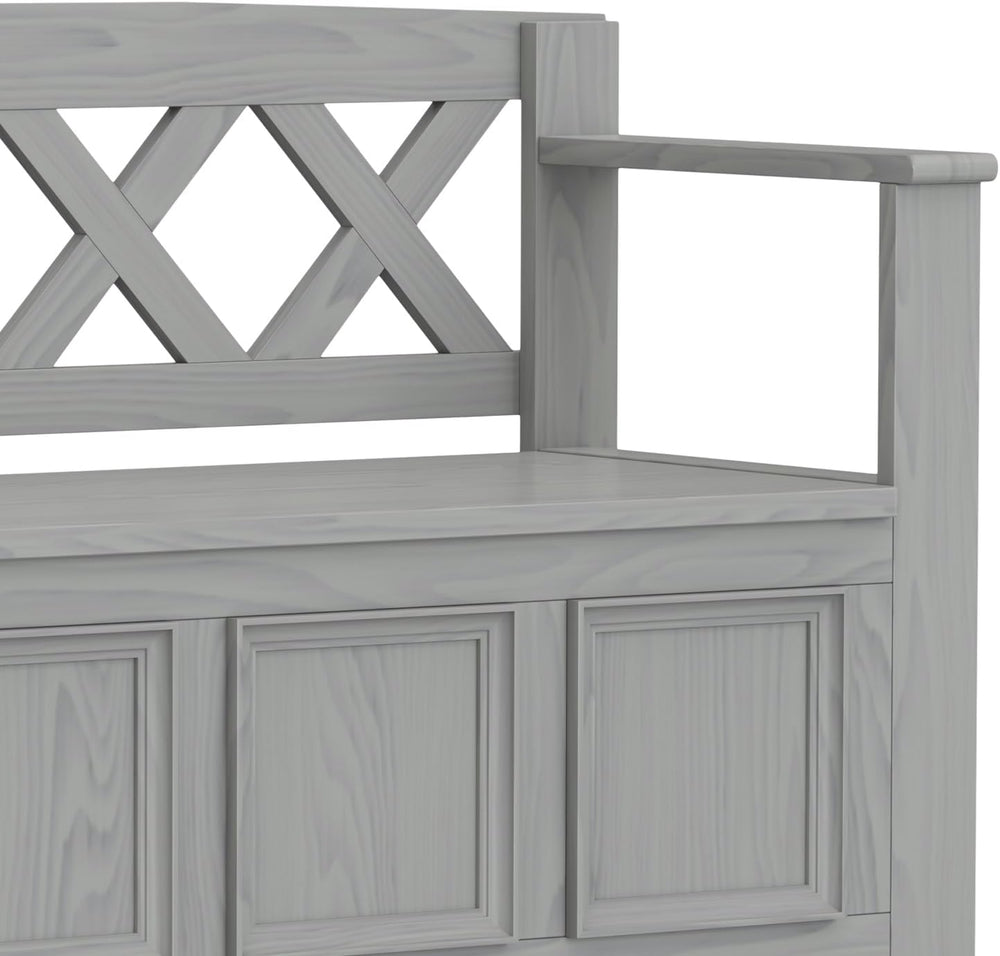 SIMPLIHOME Amherst 48" Wide Solid Wood Storage Bench in Fog Grey