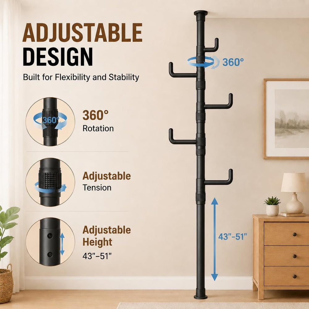 Floor to Ceiling Clothes Drying Rack, Adjustable Tension Pole Laundry Rack fo...