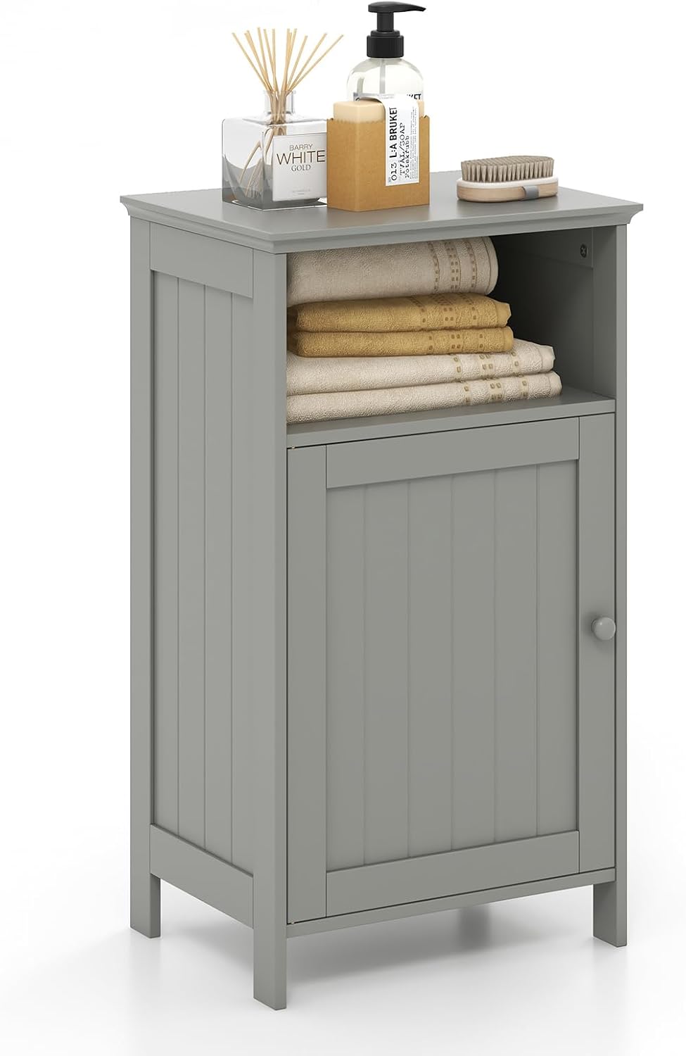 Tangkula Bathroom Storage Cabinet, Freestanding Wooden Single Door Side Floor...