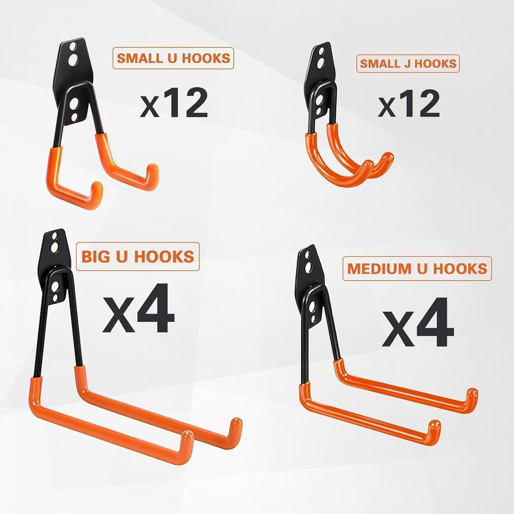 Steel Garage Storage Hooks - 32 Pack Anti-Slip Coating, Heavy Duty Wall Mount...