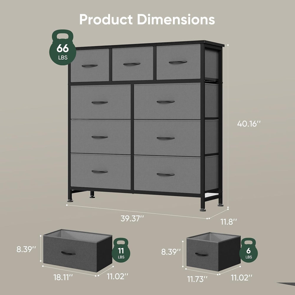 Fabric Dresser for Bedroom with 9 Drawers, Storage Tower