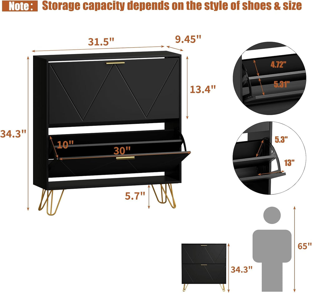 CARPETNAL Shoe Cabinet for Entryway Slim, Black Shoe Storage Cabinet with 2 F...