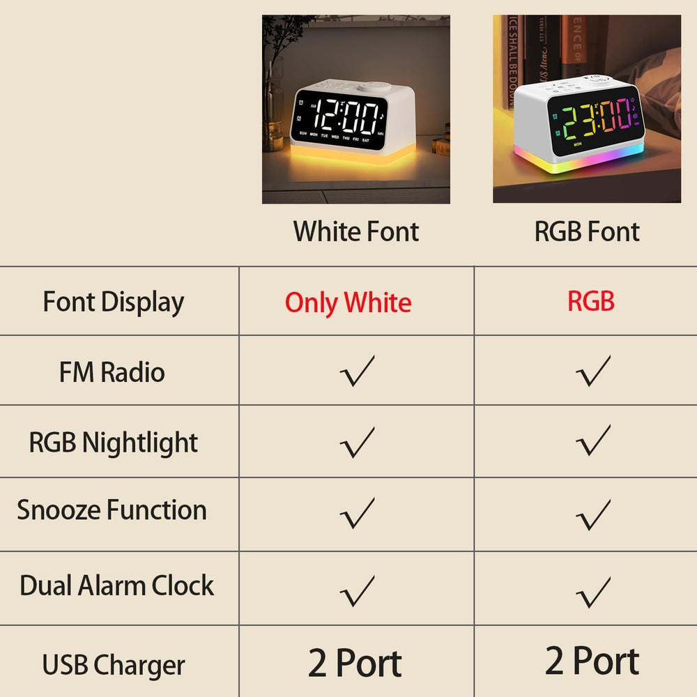 JALL Digital Alarm Clock with FM Radio for Bedroom, 8 Colors Night Light with...
