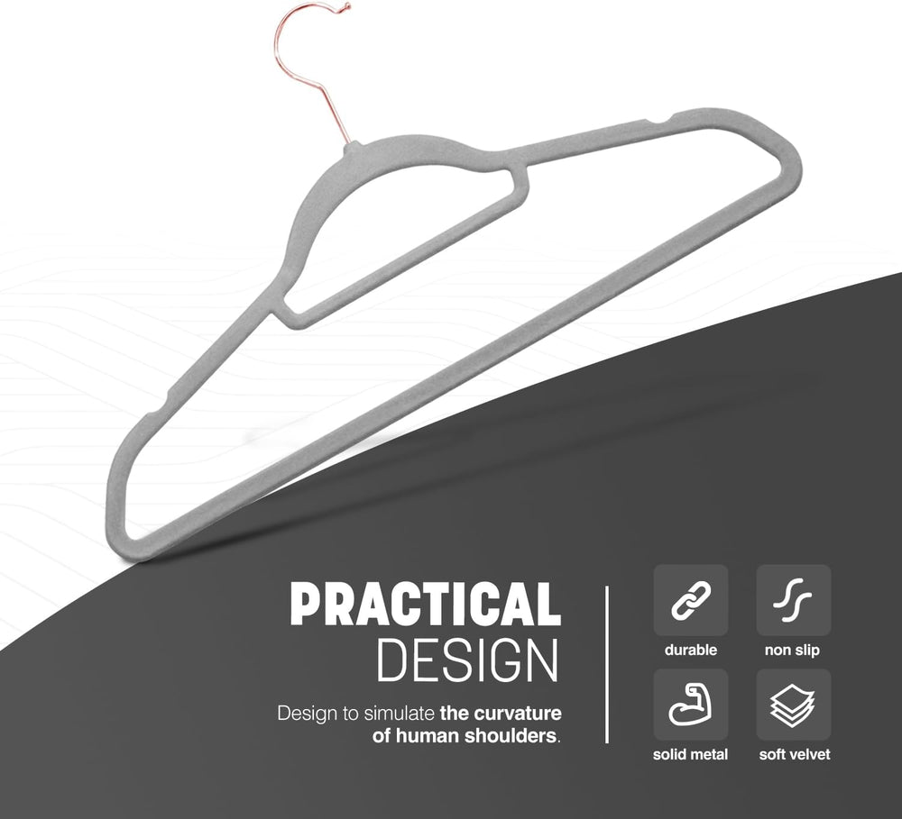 KEPLIN Grey Velvet Hangers 50 Pack - 18 inch, Thin Non Slip Hangers with Tie ...