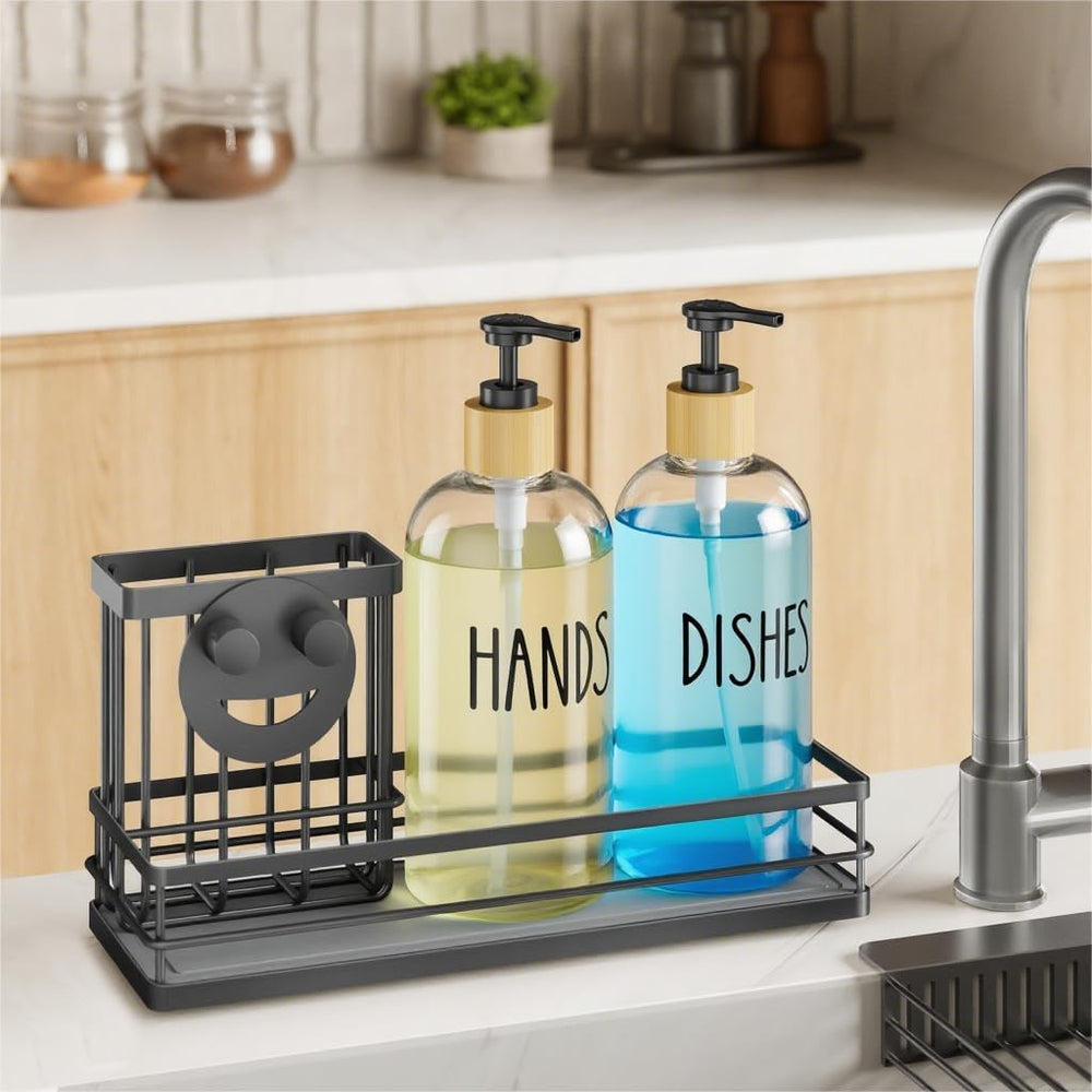 Moforoco Kitchen Dish Soap Dispenser Set, 16OZ Glass Bottle, Hand and Dish So...