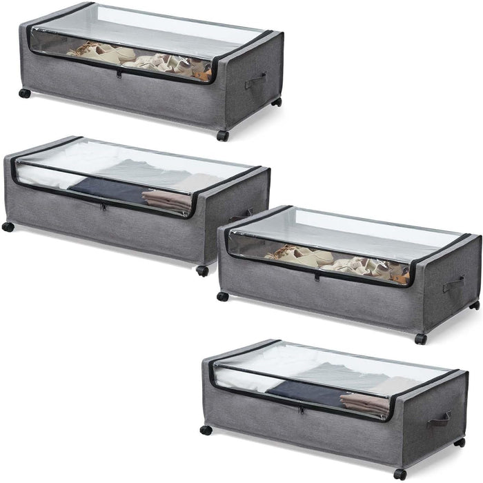 FOUCSSOMEI 4-Packs Under Bed Storage with Wheels, Under The Bed Storage Drawers On Wheels, Rolling Underbed Drawers, Lockable, Heavy Duty