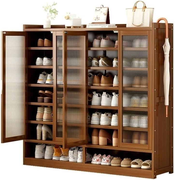 Wood Shoe Storage Cabinet with 8 Tiers, Shoe Storage Rack Closed Back, Free S...