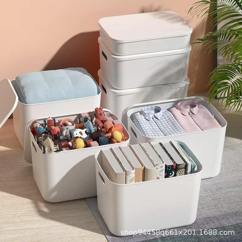 6 Piece Plastic Storage Baskets Boxes with Lids,11.8 x 8 x10 Inch Stackable O...