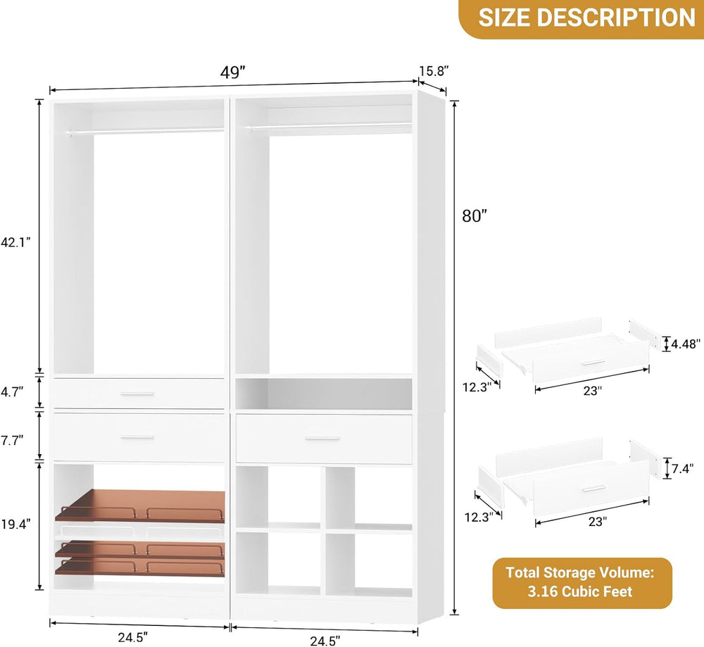 Unikito 50" W x 80" H Closet Organizer System, Modular Storage Towe...