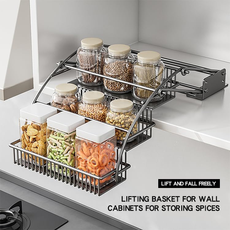 3-Tier Pull Down Spice Rack Organizer for Inside Cabinet Pantry Expandable Di...