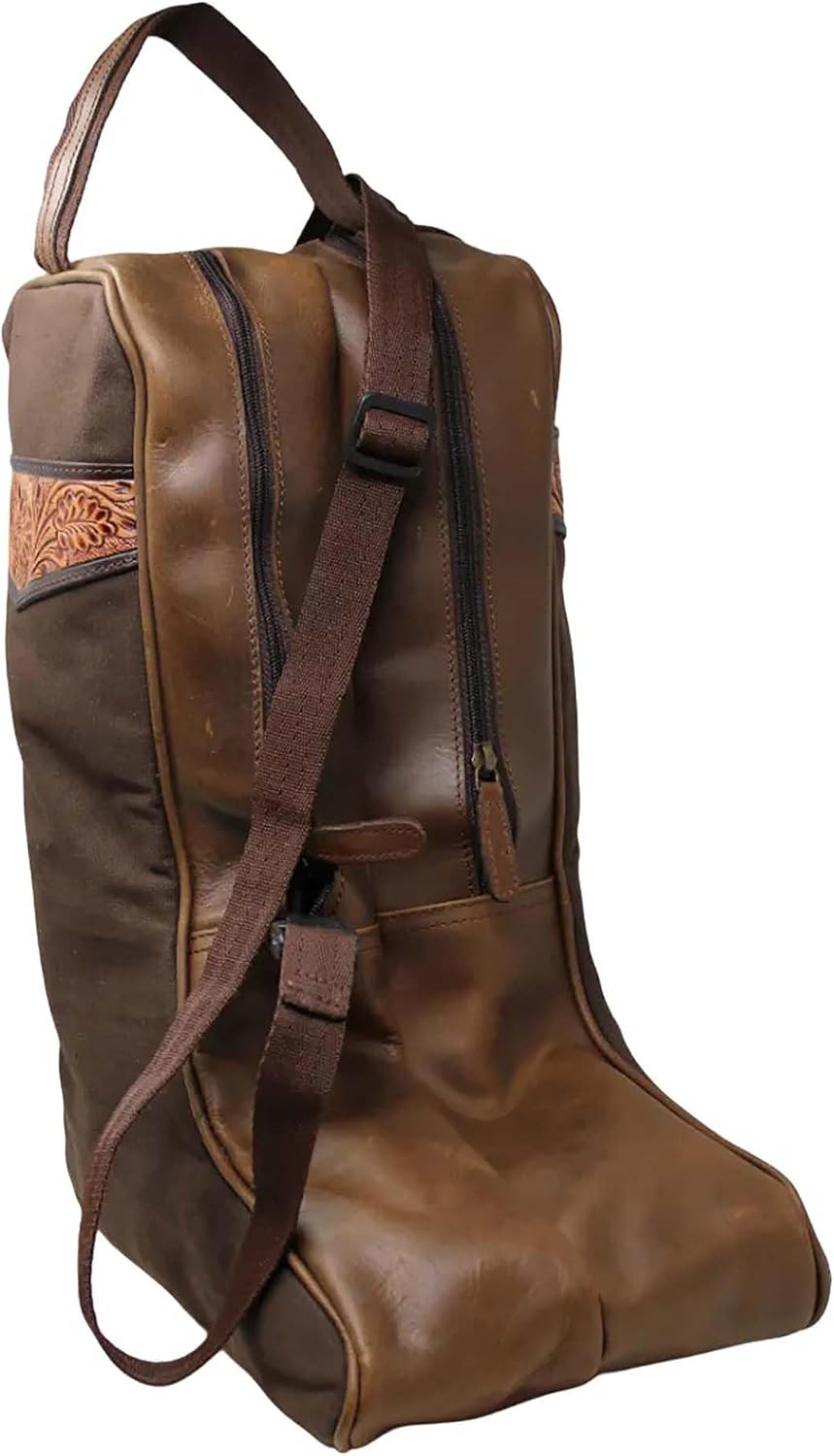 CHALLENGER Western Waxed Canvas Leather Travel Carry Storage Boot Bag Waterpr...