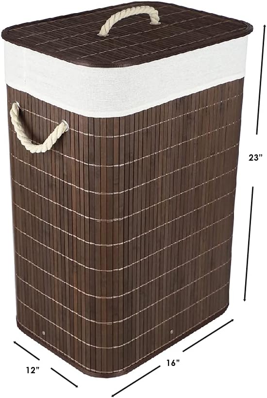 Home Basics Durable Foldable Bamboo Laundry Basket Hamper | Rectangular | Rem...