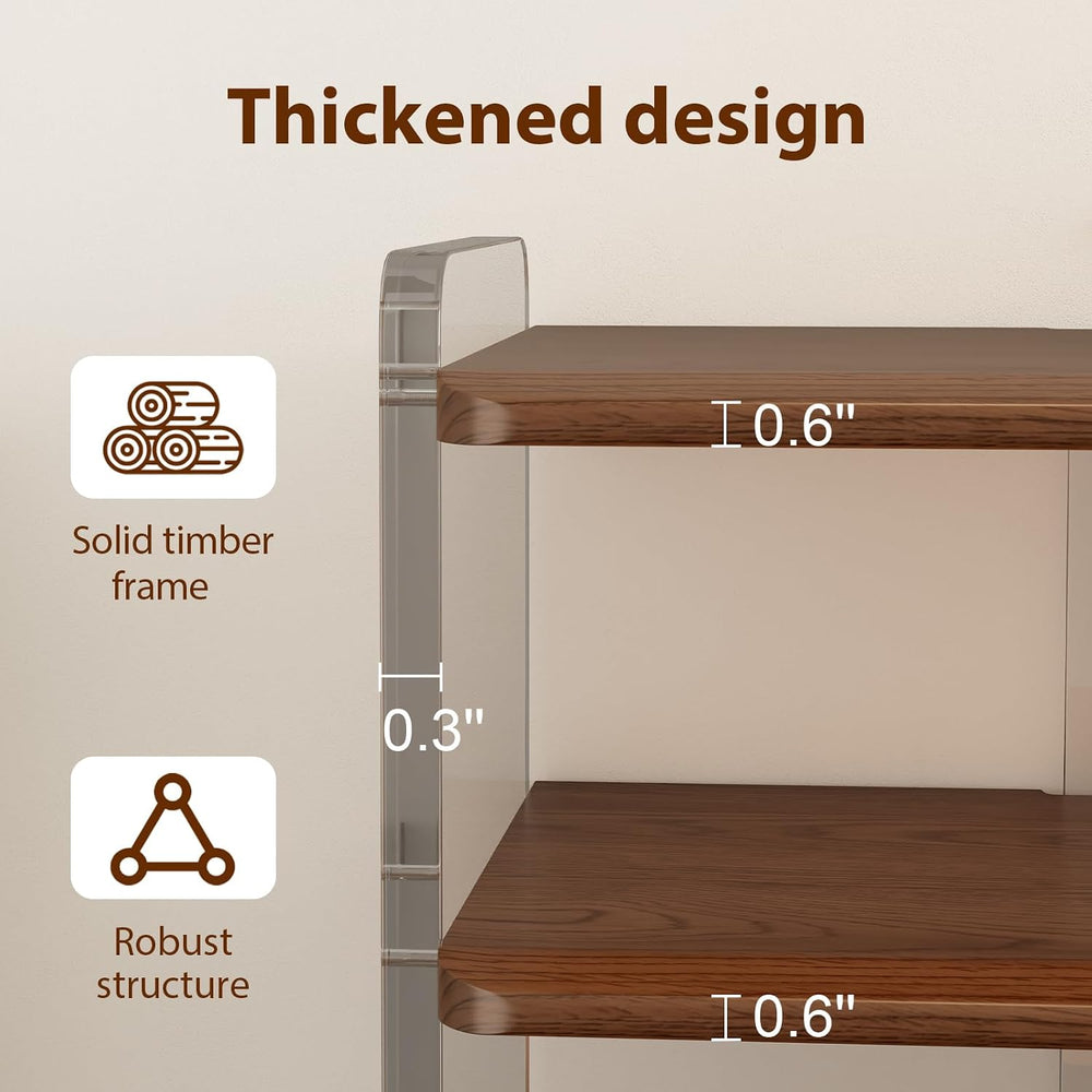 3-Tier Shoe Rack, Wood Acrylic Shoe Shelf, Walnut, 19.5" W
