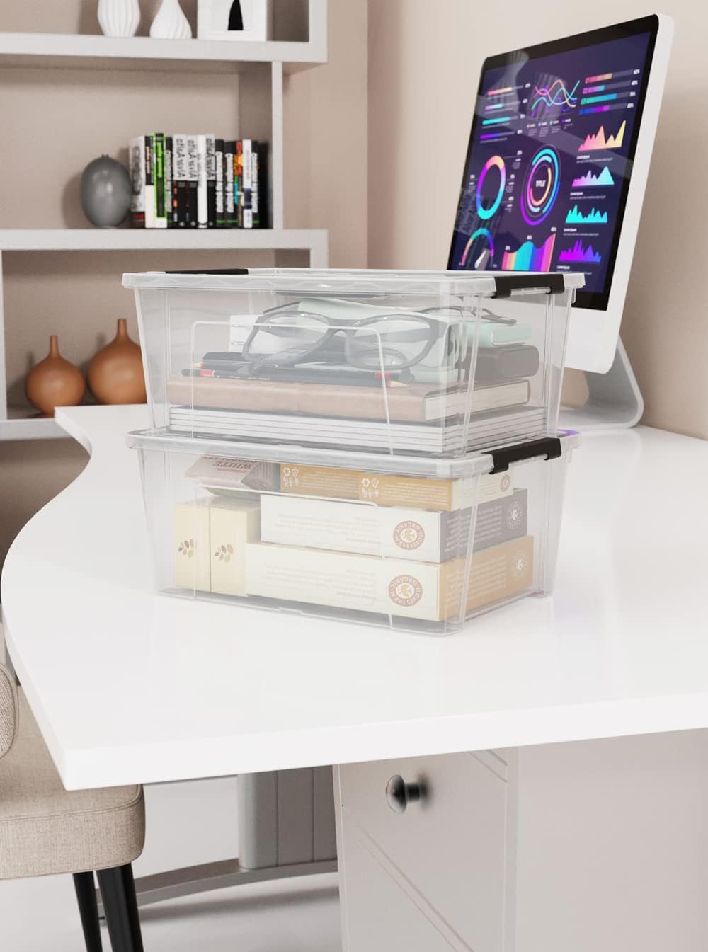WYT 12 Pack Small 5-Quart Clear Plastic Storage Bins with Lids and Latch Buck...