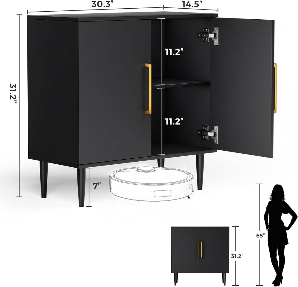 Vrullu Modern Storage Cabinet, Free Standing Buffet Cabinet, Black Sideboard ...