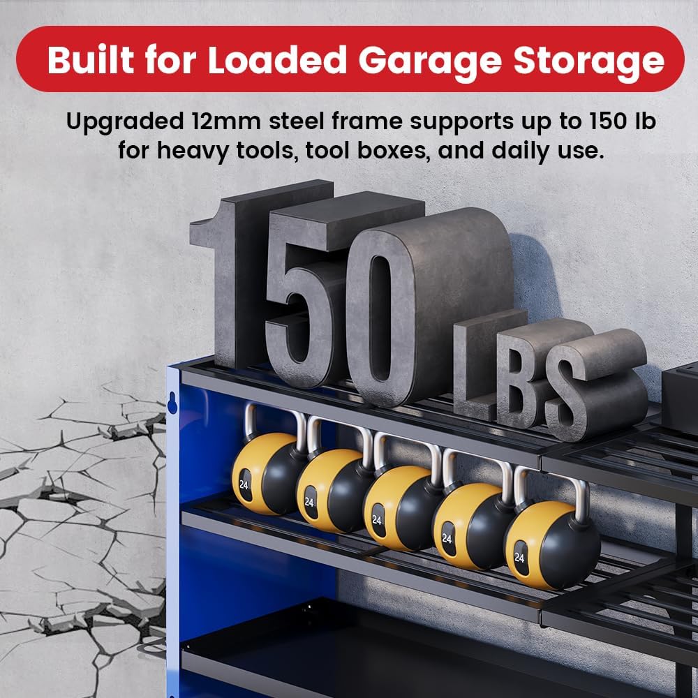 53" Power Tool Organizer Wall Mount with Power Strip, 4 Layers