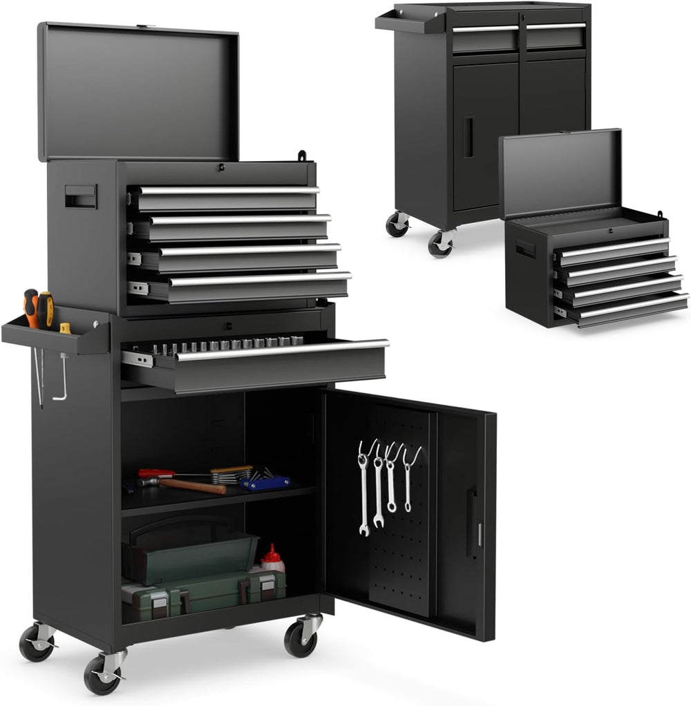 IRONMAX 2-in-1 Detachable Rolling Metal Tool Chest, 5 Drawers, Black