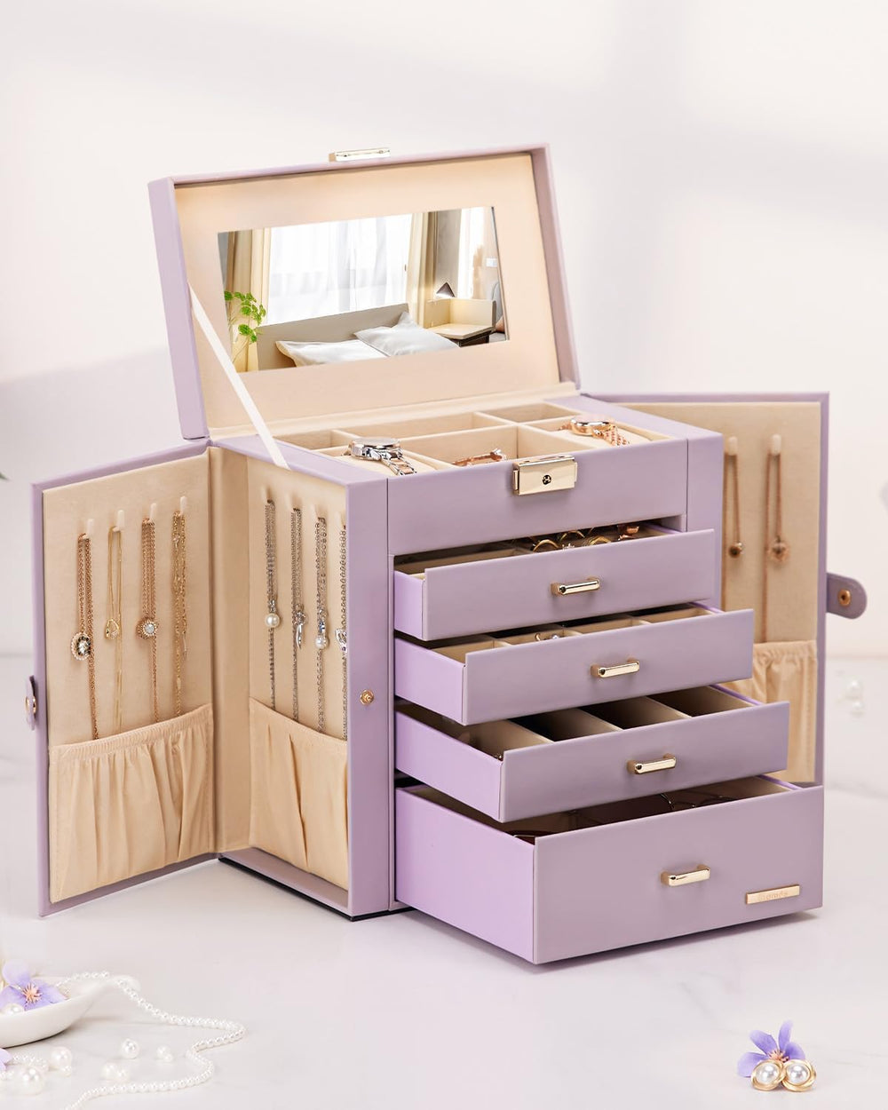 Homde Large Jewelry Box for Women: 5-Layer Organizer with Lock for Dresser