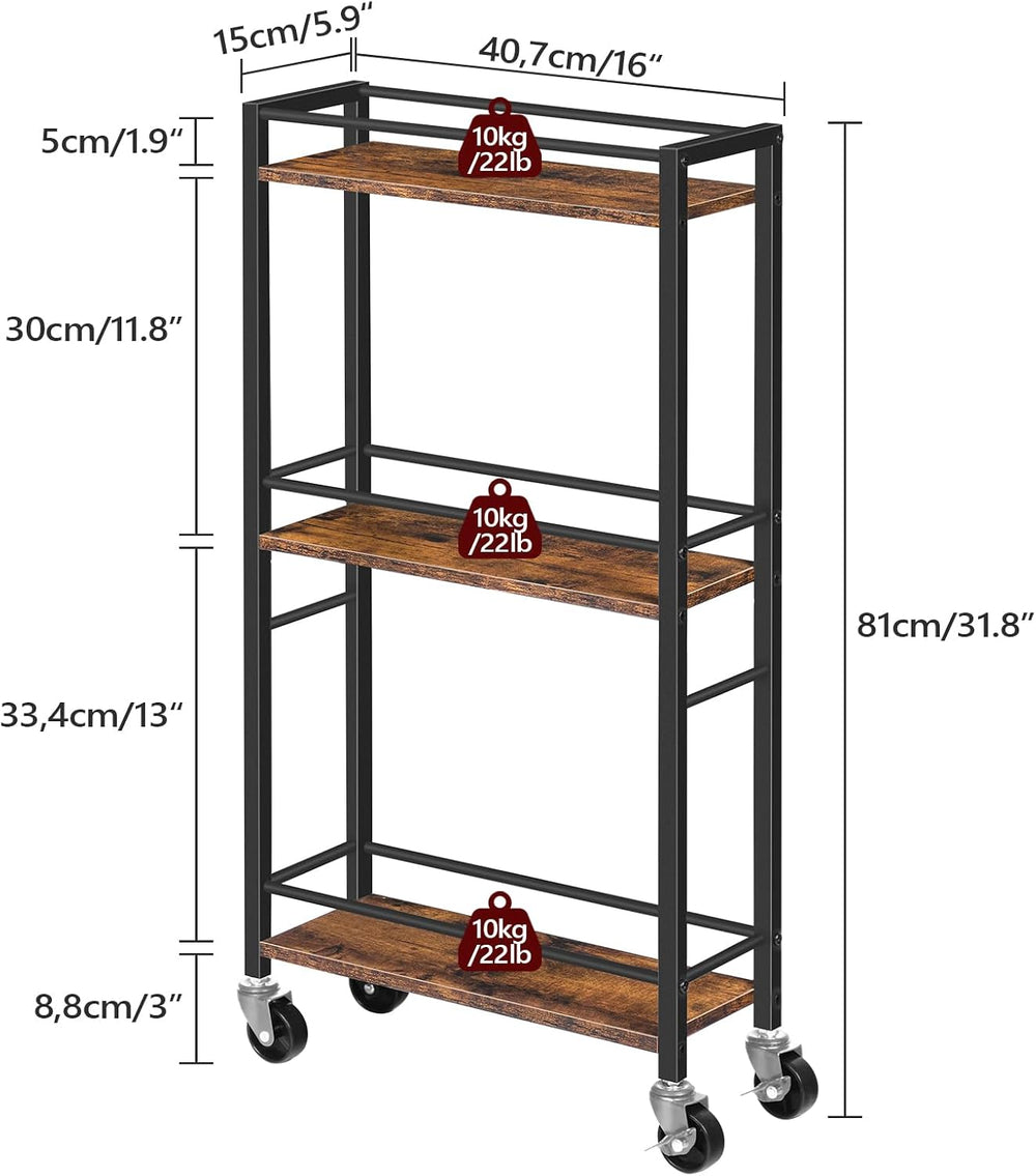 MAHANCRIS Slim Rolling Cart, Mobile Kitchen Cart on Wheels, Narrow Storage Ca...