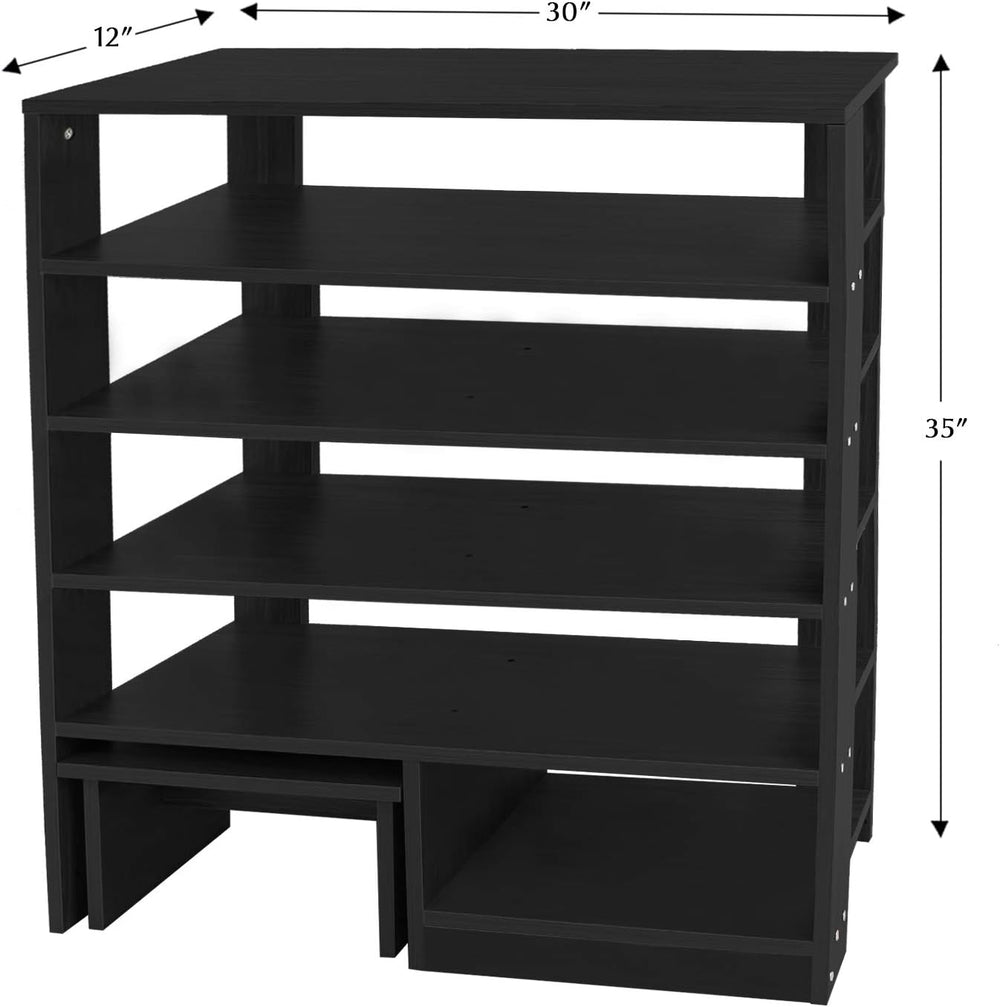 Jerry & Maggie - 5 Tier Wood MDF Shelf Shoe Rack with One Footstool/Shoe ...