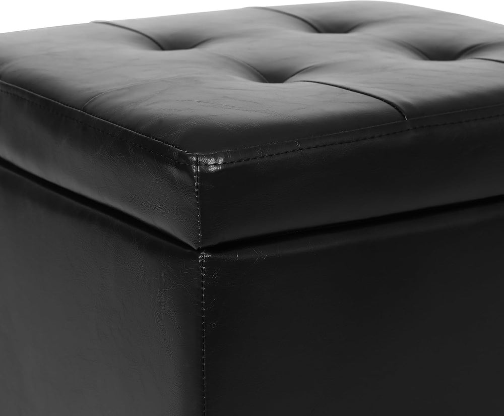17.7" Square Ottoman with Storage Leather Ottoman with Wheels