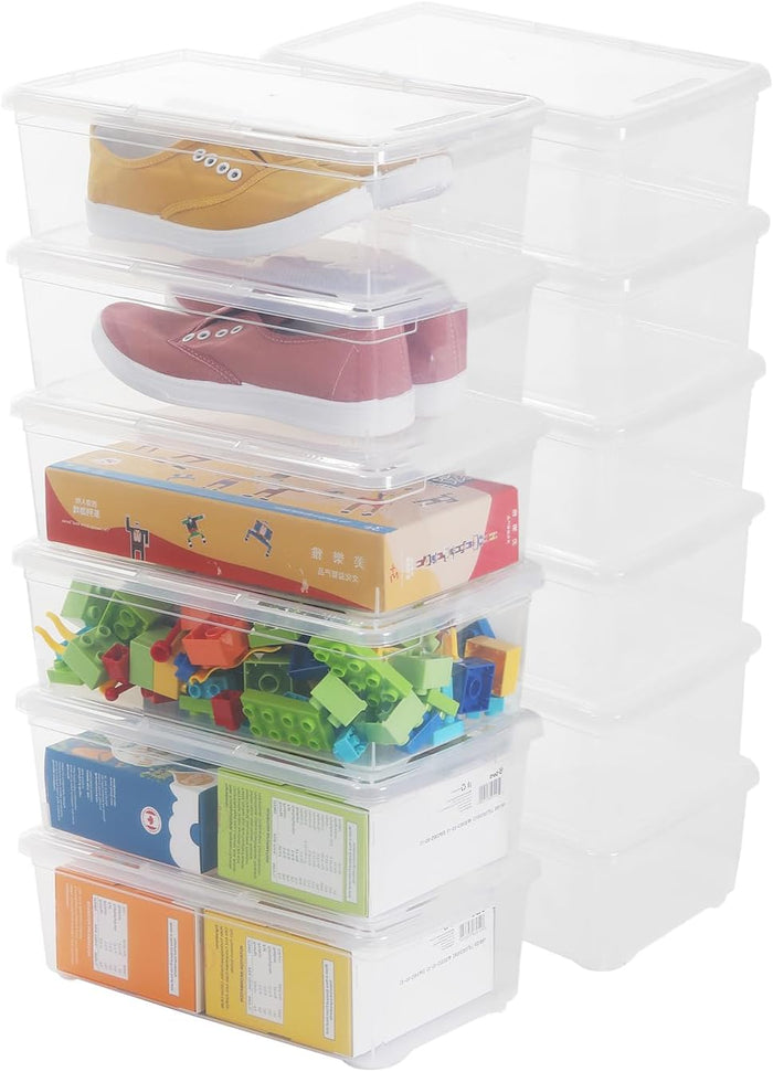 12 Pack 6Qt Shoe Storage Box Clear Plastic Storage box with Lid