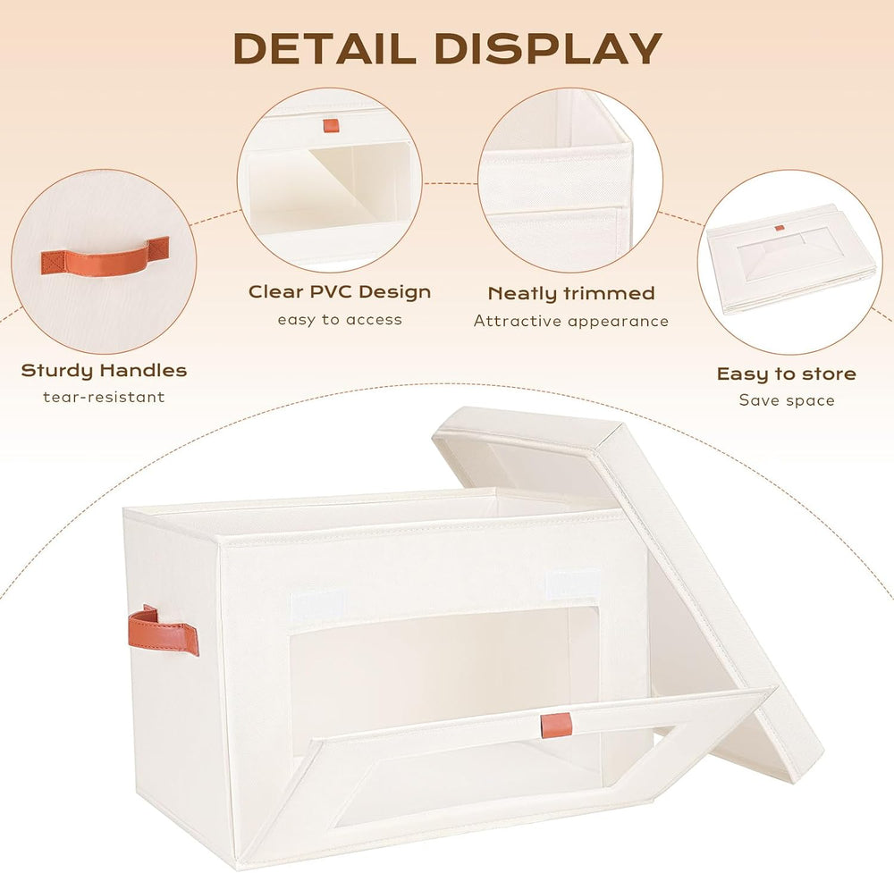 Fabric Storage Bins with Lids, 37 Qt, 4 Pack, Beige