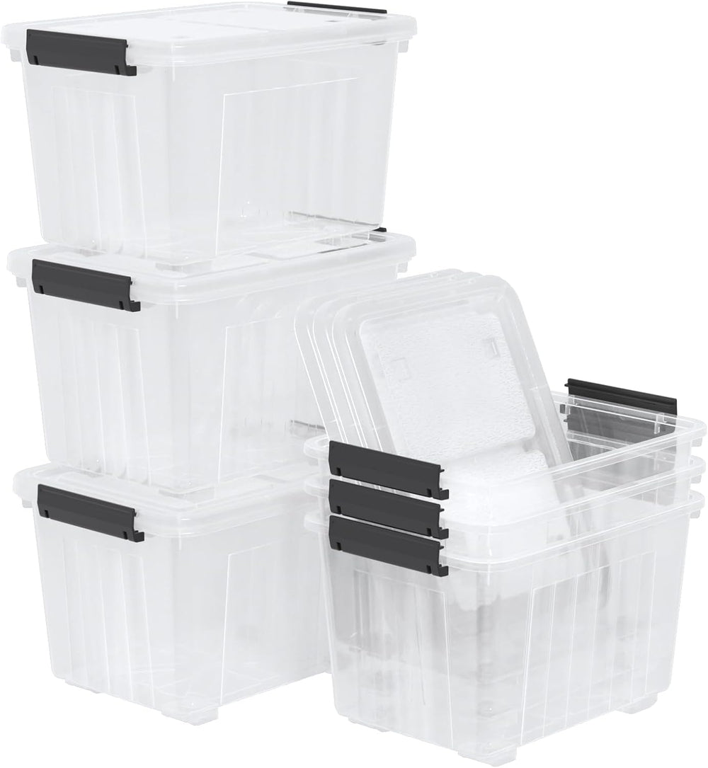 Wakikin Large 50 Quart Clear Plastic Storage Bins with Wheels, 6-Pack