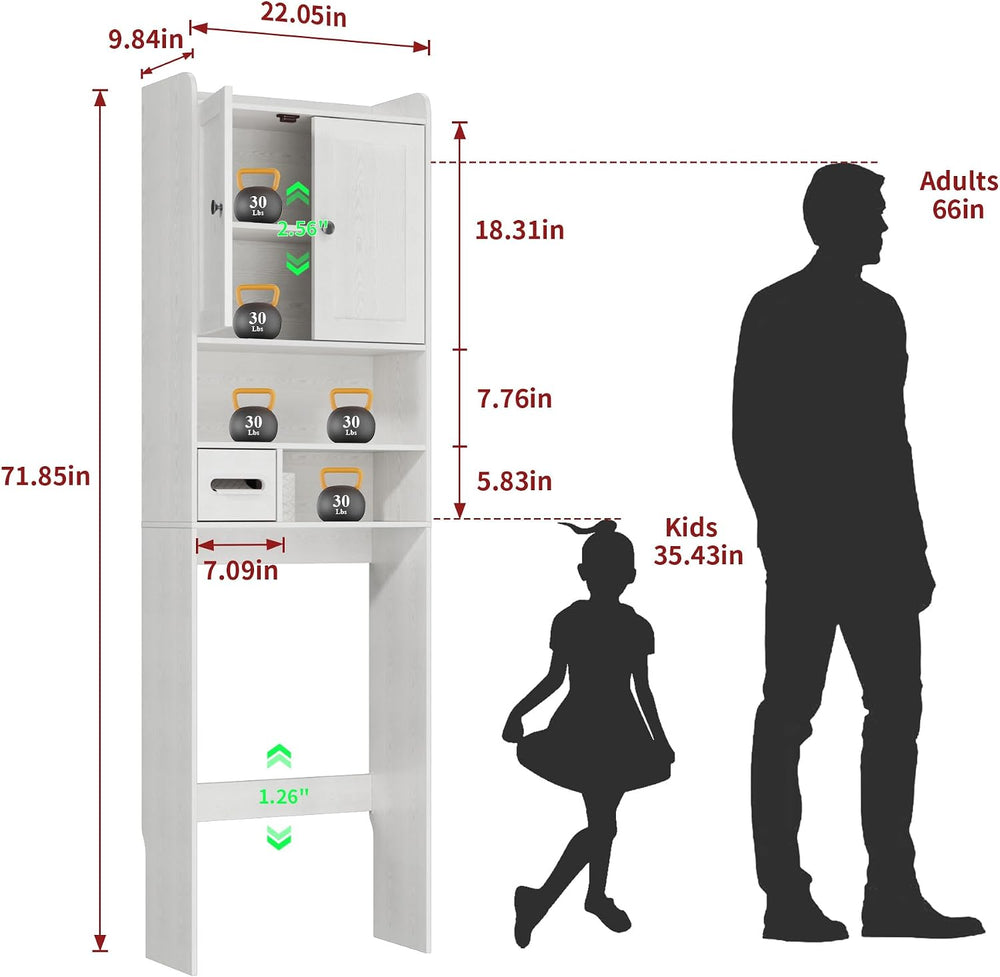 Over the Toilet Storage Cabinet, Tall Slim Bathroom Organizer with Doors, Adj...