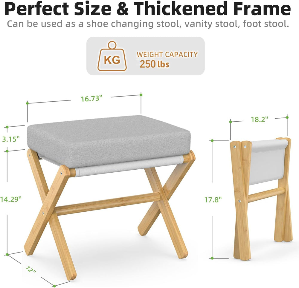 BAMBOOHOMIE Foldable Foot Stool Ottoman, Modern Foot Rest with Bamboo X Legs ...