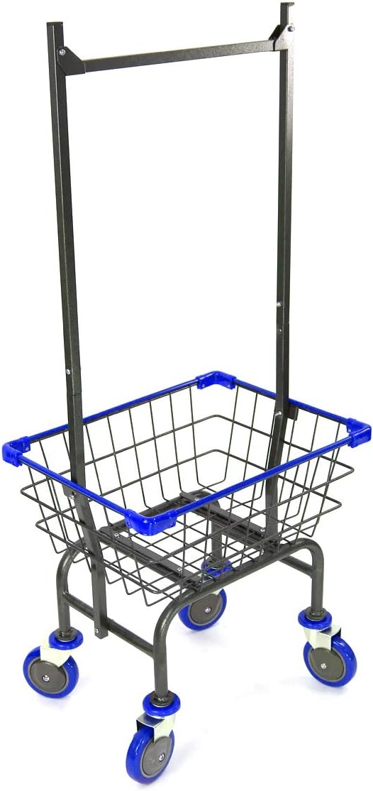 Laundry Cart Grey Powder Coated with Double Pole Rack, 1.5-Bu (Red, Black, Bl...