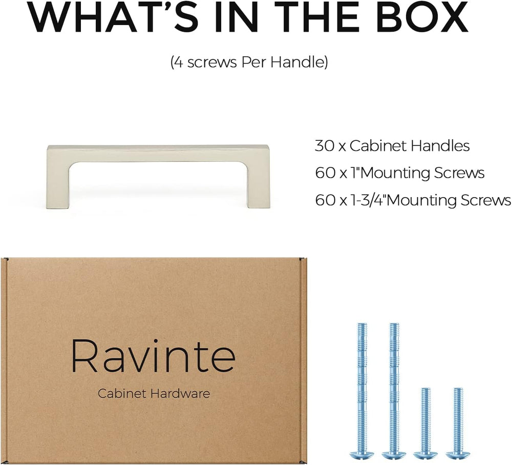 Ravinte Brushed Nickel Cabinet Handles Square Pulls, 3-1/2 Inch, 30 Pack