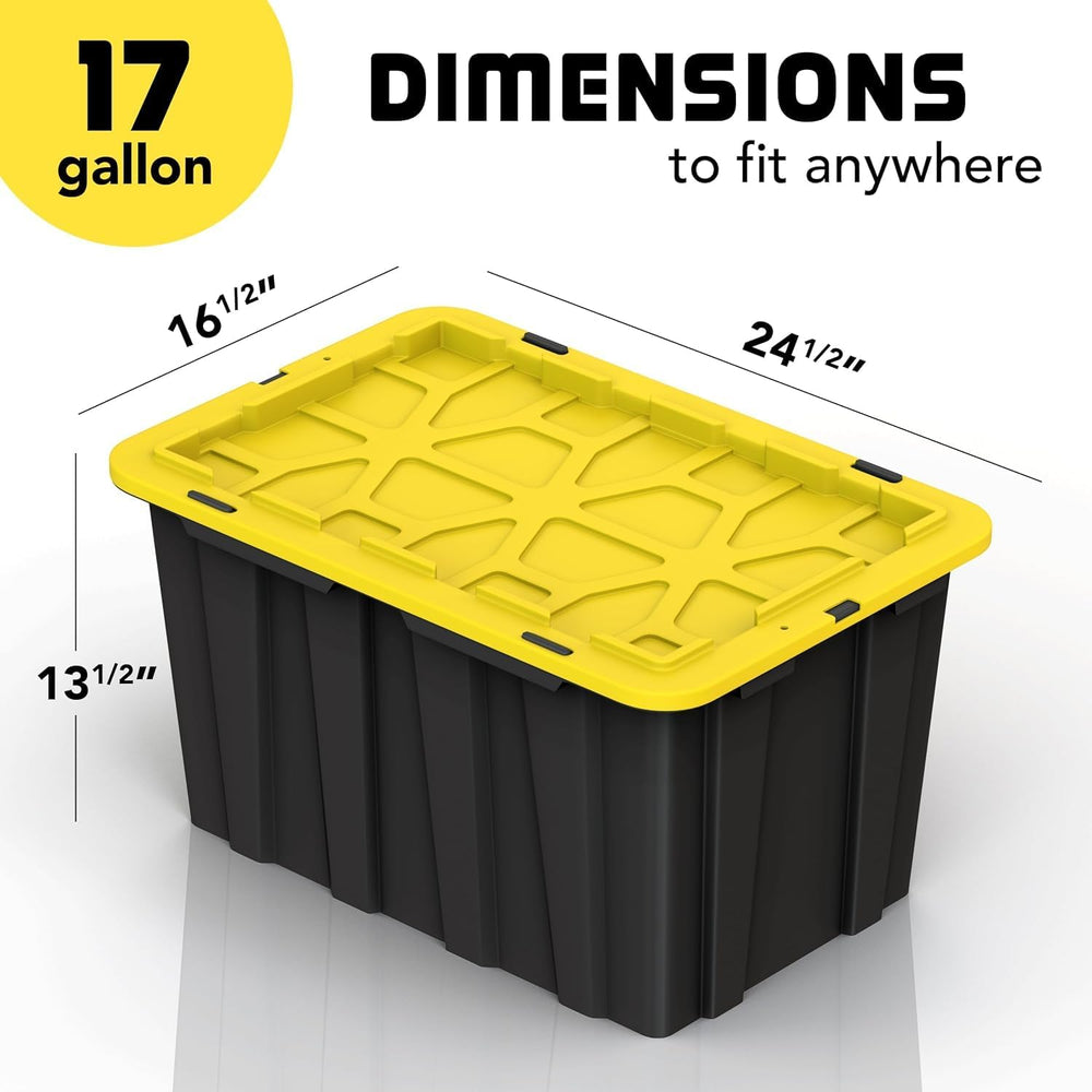 4 PACK of 17 Gallon Large Black & Yellow Storage Bins | Plastic Tote Orga...