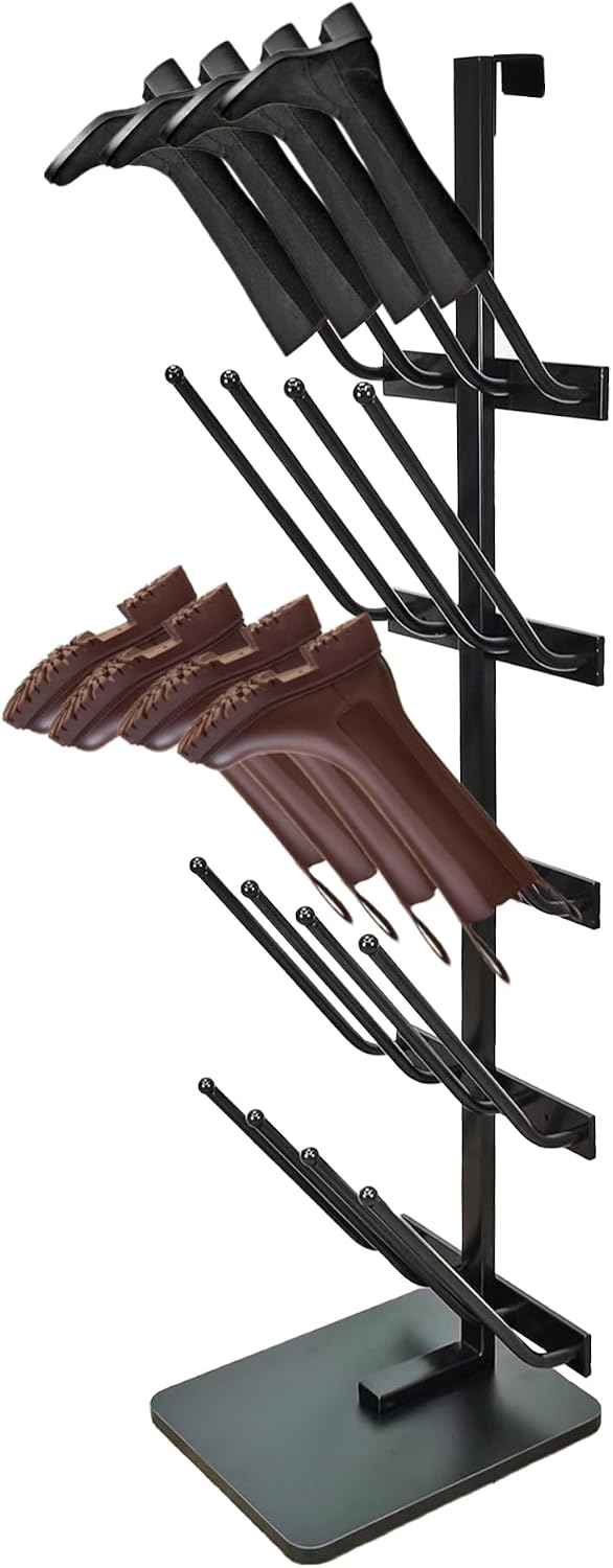 12.8X16X55.7" 10 Pairs Boots Shoes Rack 5 Tiers Boots Organizer Black, F...