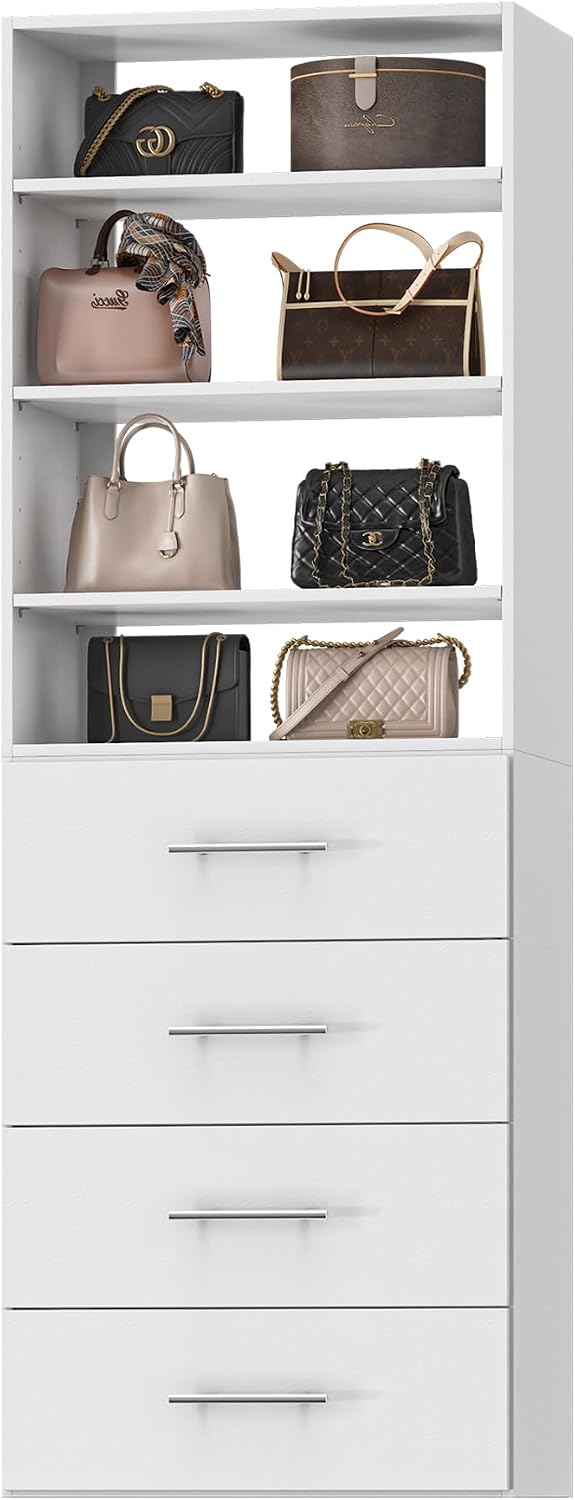 Modular Closet System, 25.5" Wide Wall-Mounted Closet Tower Organizer St...