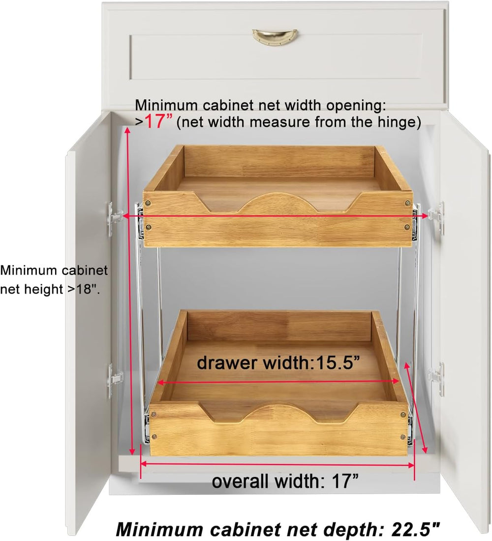 DINDON 2 Tier Pull Out Cabinet Organizer (17" W x 21" D) Wood And M...