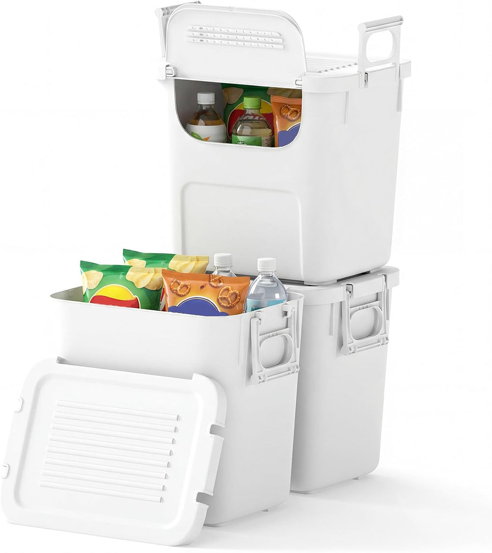GOFLAME 3 Pack Plastic Storage Bins, 32QT Stackable Storage Containers with R...