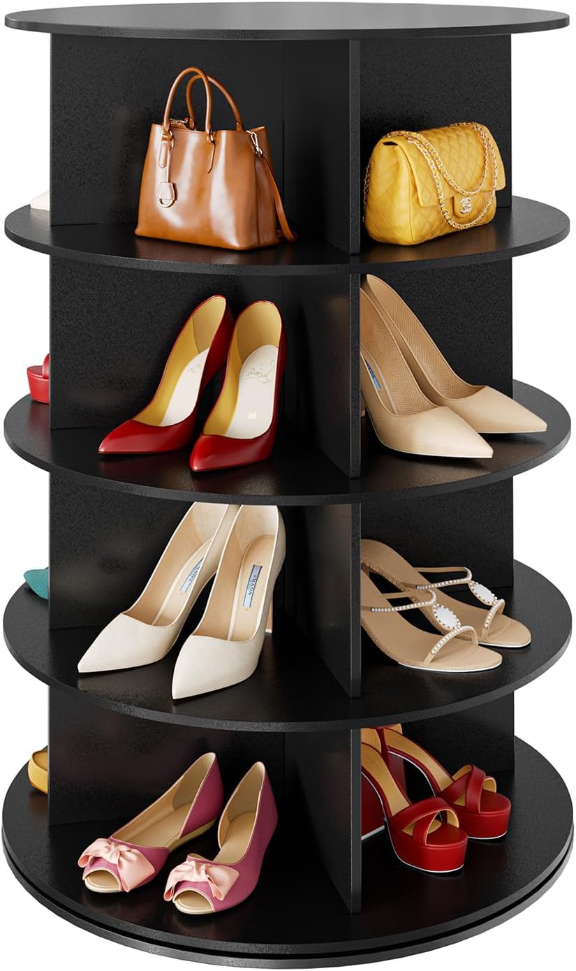 SpaceAid 4 Tier Rotating Shoe Rack Tower, Spinning Shoe Display Lazy Susan, R...