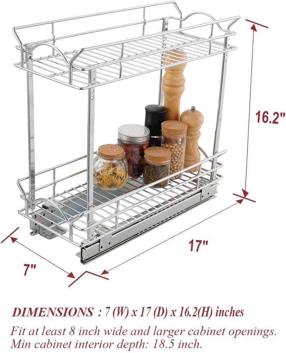 OCG Slide Out Cabinet Organizer for Narrow Cabinet (7" W X 17" D), ...