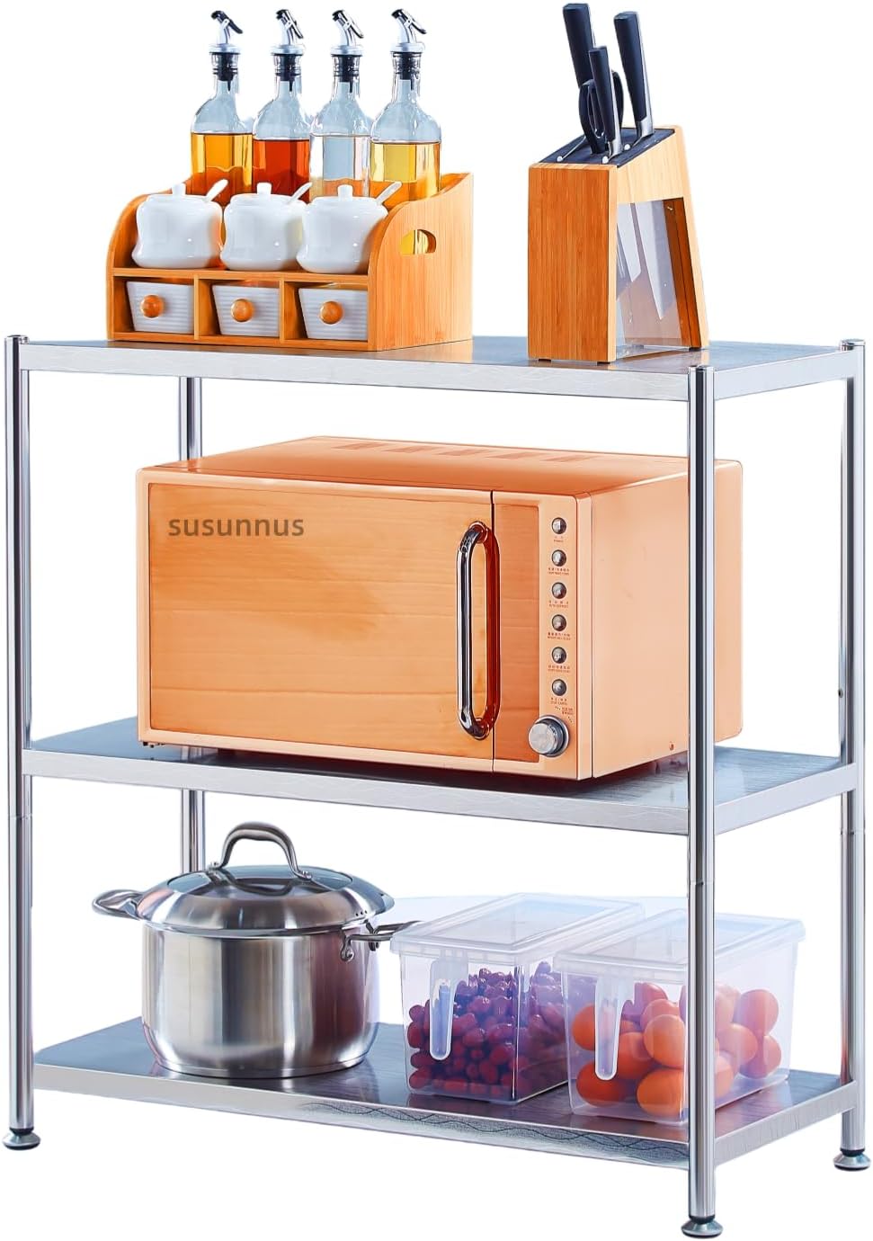 susunnus Stainless Steel Shelves,23.6in-3T,for Kitchen,Living Room,Bathroom