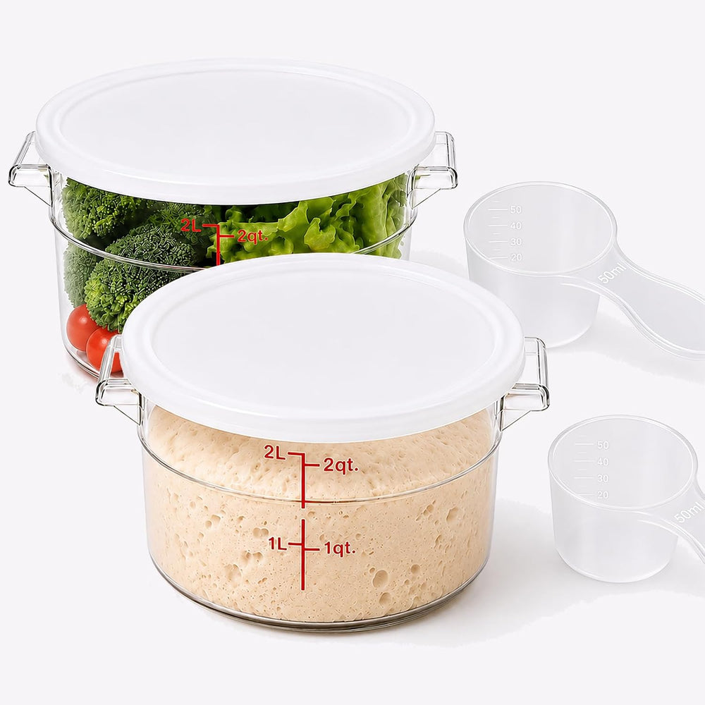 2Pack Dough Proofing Container with Lid 2Qt Round Clear Bread Rising Bucket