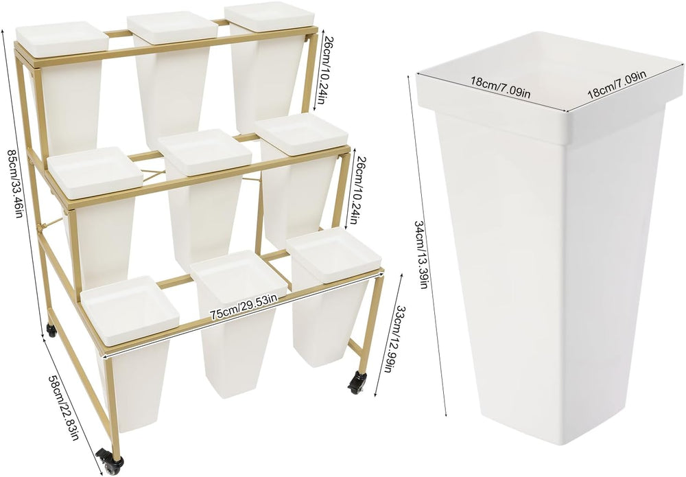 Flower Display Stand, Flower Stand Shelf w/Plastic Buckets & Moving Plant...