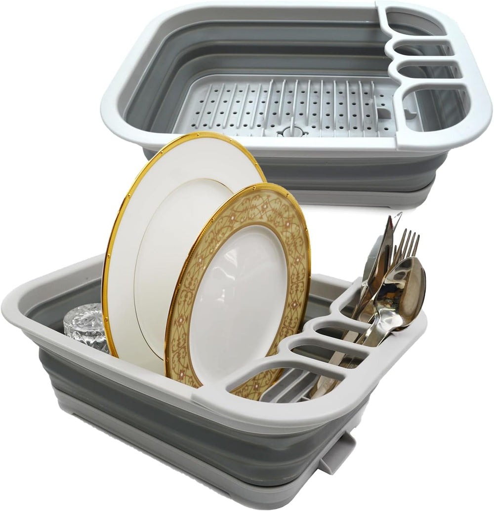 SAMMART Set of 2 Collapsible Dish Drainer with Drainer Board - Foldable Dryin...