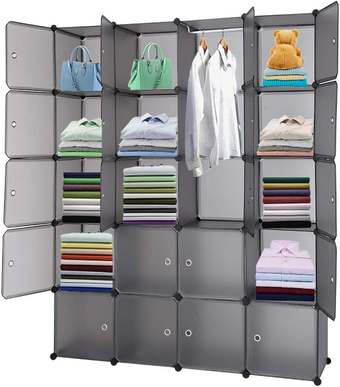 VINGLI Cube Storage Organizer, Plastic Closet Cabinet, DIY Plastic Modular Book Shelf Unit, Cube Shelves with Doors and Hanging Rods