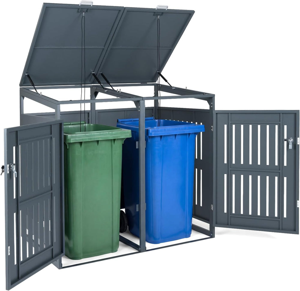 Goplus 44 Cu.Ft Outdoor Trash Can Storage, Garbage Can Hider Outdoor with 2 L...