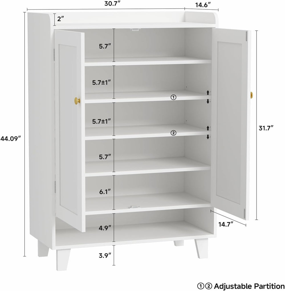 Flat-Shelf Shoe Cabinet with Doors,6-Tier Shoes Storage Cabinet with Adjustab...